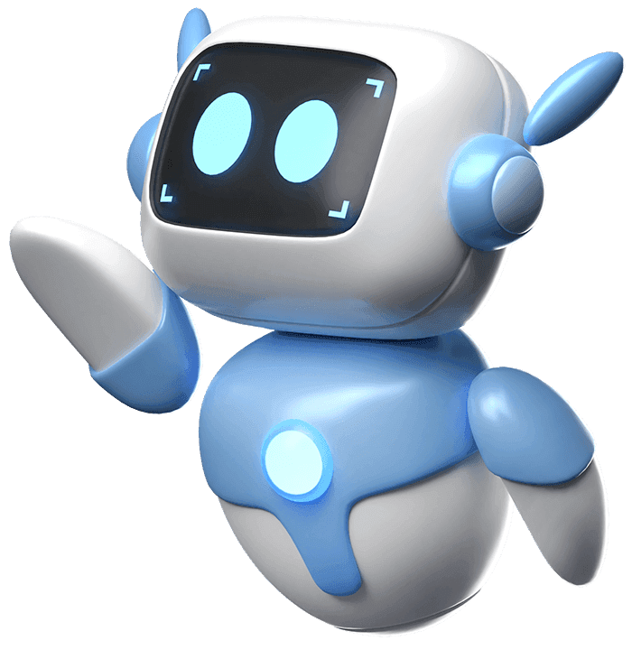 Mascote da Robótica de Sucesso acenando